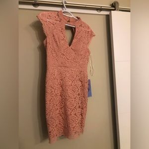 Blush pink, mini, lace dress.